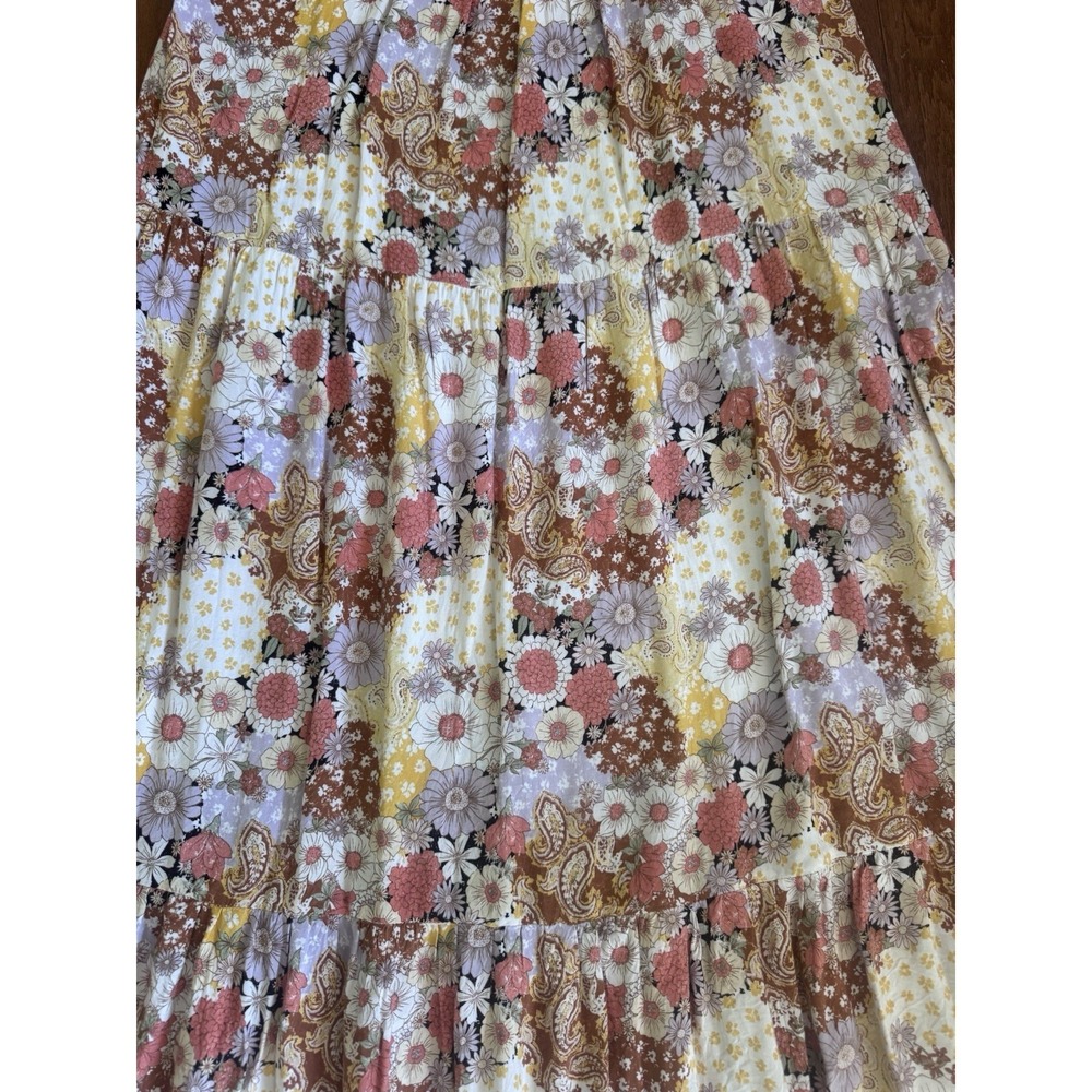 SO Goods For Life Floral Paisley Tiered Maxi Dress Size L Boho Cottagecore - Picture 9 of 11
